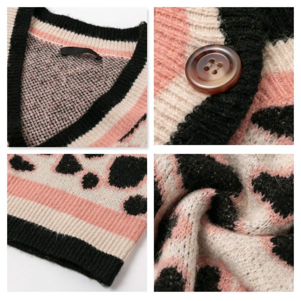 Pink Cheetah Print Buttoned V-Neck Cardigan - Picture 7 of 8